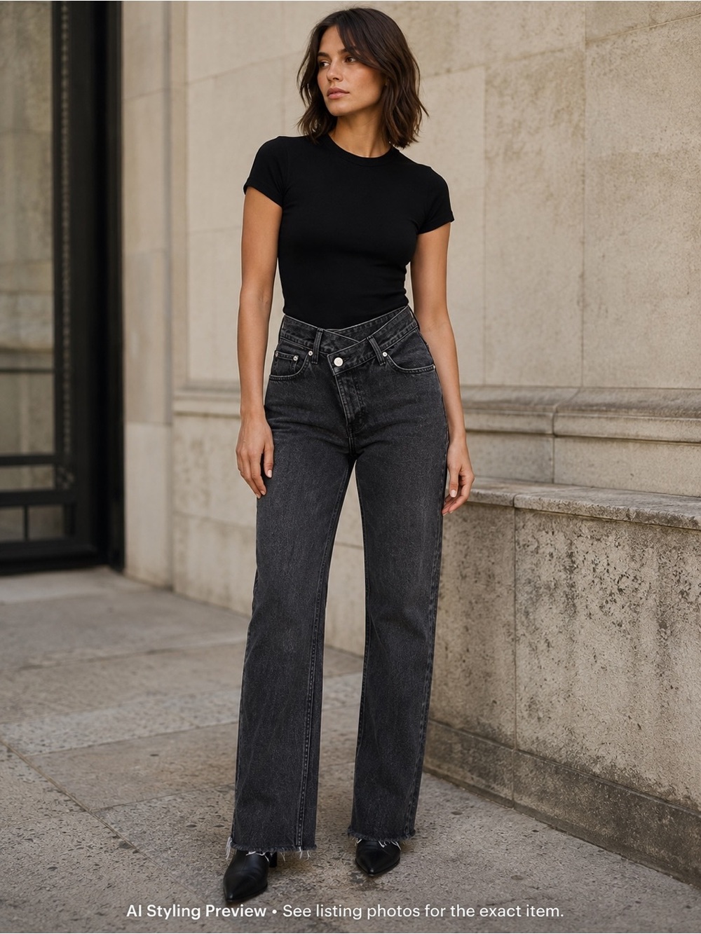 Abercrombie The Dad Jeans 25 Washed Black High Rise Straight Leg Raw Hem